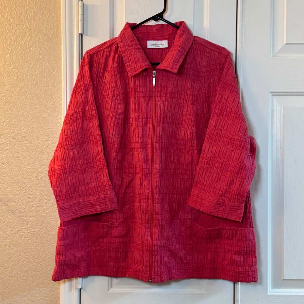 Breckenridge Woman Coral/Pink Lightweight Full Zip Textured Jacket/Blazer Sz XL